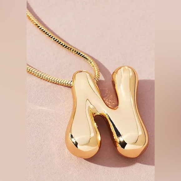 Anthropologie Jewelry - Anthropologie Gold Bubble Letter N Monogram Necklace